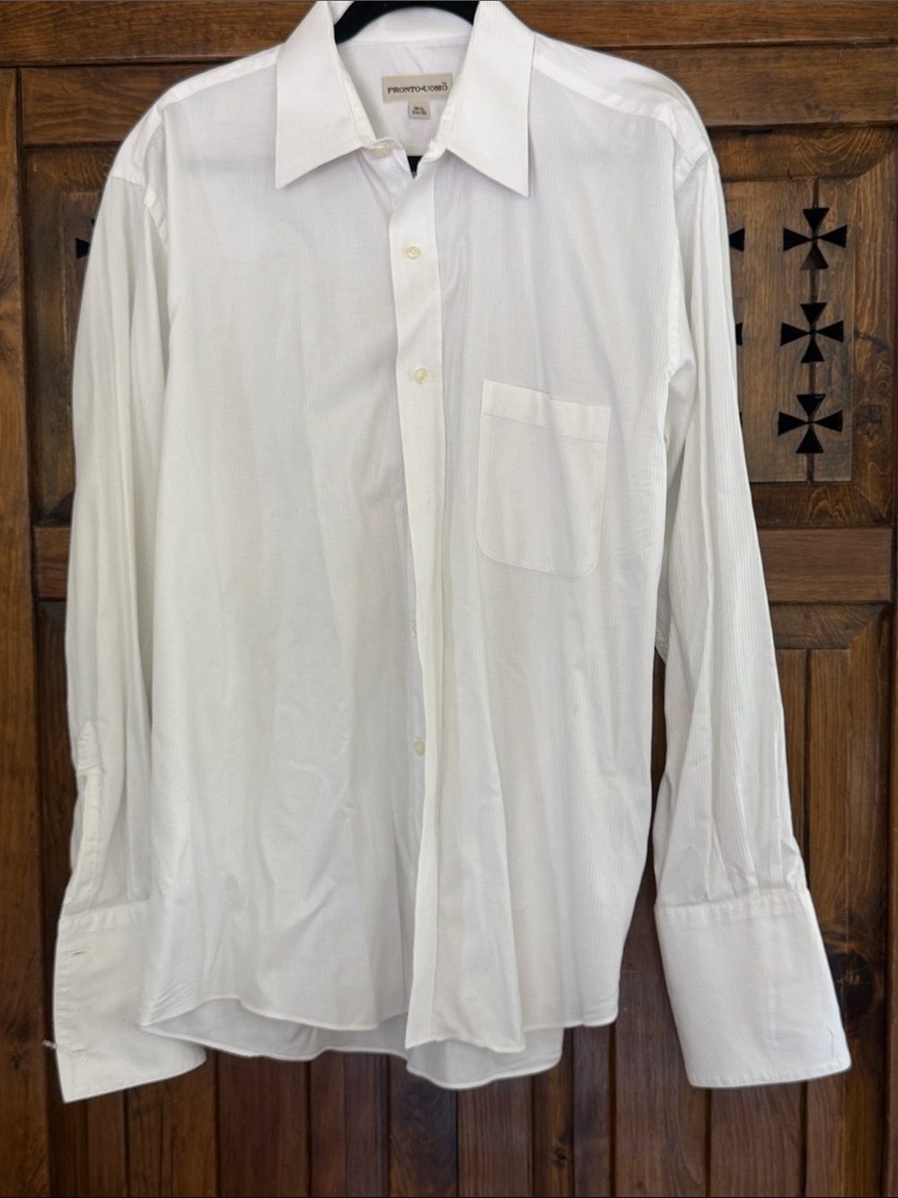Pronto Uomo Men's White Dress Shirt with Chest Pocket and French Cuffs